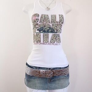 y2k california leopard graphic ribbed tank mcbling streetwear S/M